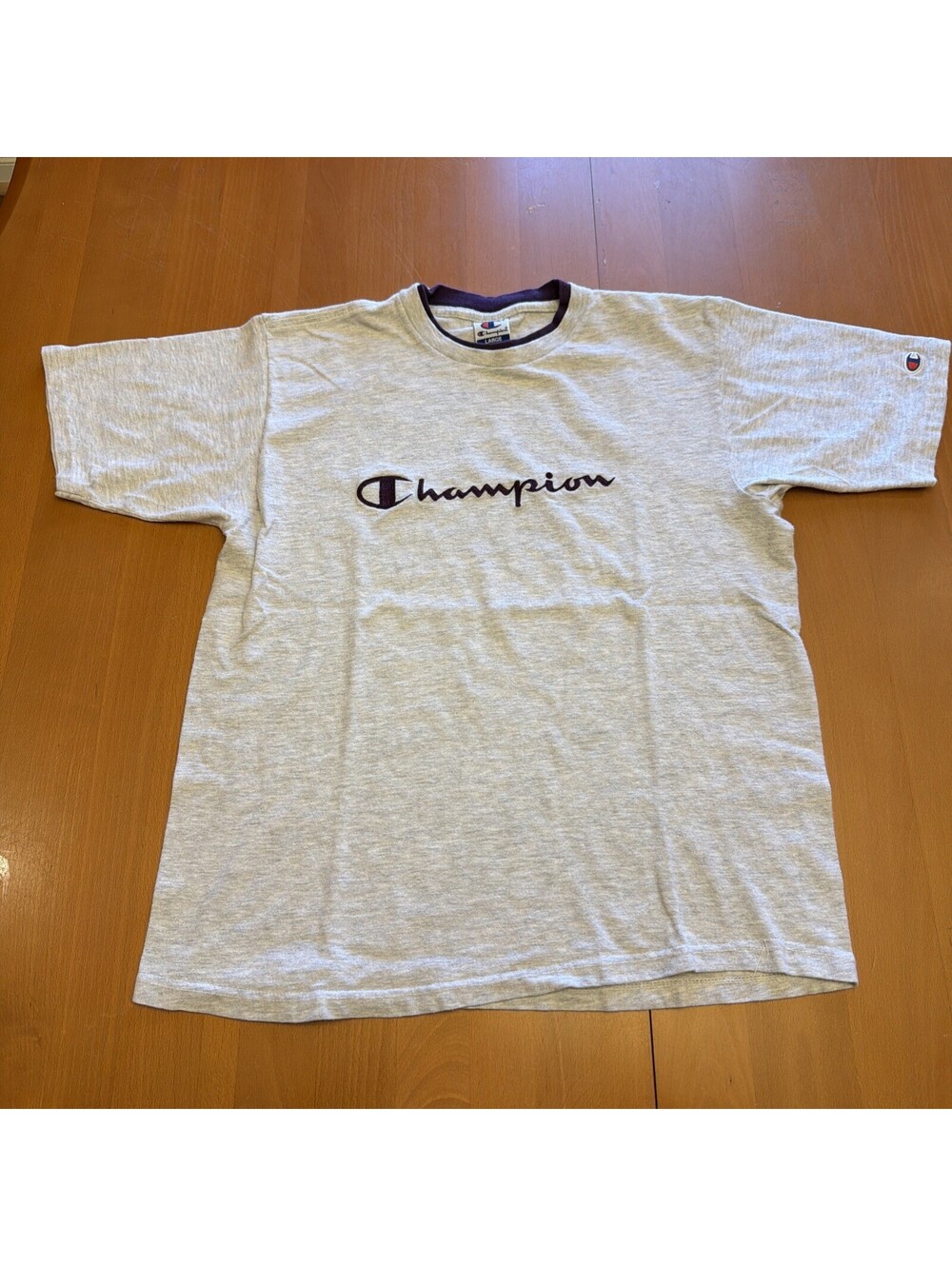 Vintage Champion 90s T Shirt Script Logo XL Made in USA Heather Gray